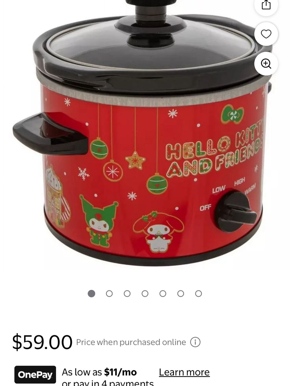 Hello Kitty Red & Black 2 Quart Mini Christmas Slow Cooker New Without Box